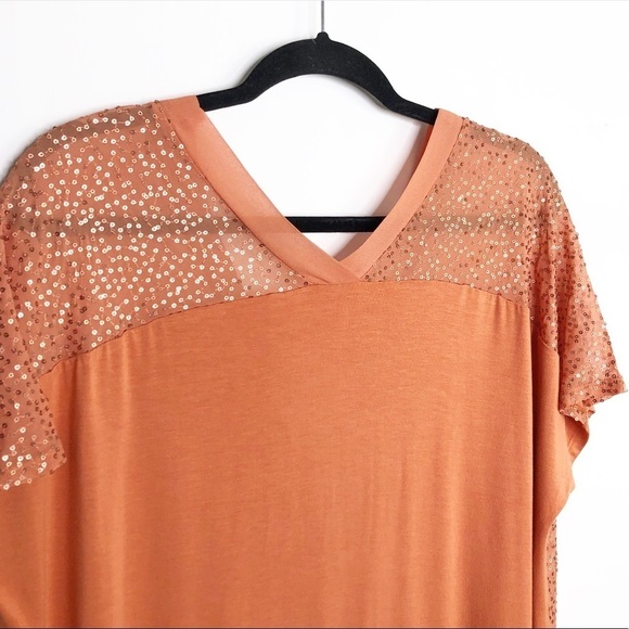 SOFT surroundings peach sequin high low hem The neck dress - Picture 4 of 13